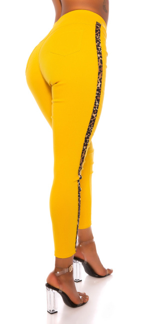 hoge taille broek met luipaard contrast streep geel